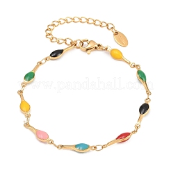 Bracelets en acier inoxydable 304 émaillé à maillons en forme de larme pour femmes&nbsp;BJEW-D460-12G