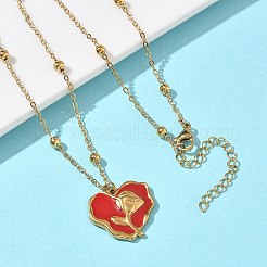 Collier pendentif cœur rouge en émail rose en acier inoxydable 304&nbsp;NJEW-F374-02G