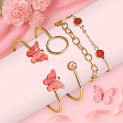 Hellgoldlegierung Schmetterling 4 Stück 2 Farben Manschette Armreif und 4 Stück 2 Farben Link Kette Armbänder Set&nbsp;BJEW-HY0001-35A