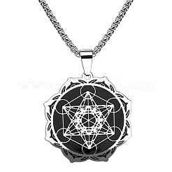 Halsketten mit Metatron-Würfel-Blumenanhänger aus Edelstahl 201 für Herren&nbsp;FS-WG9A897-01