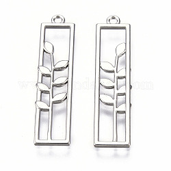 Rack Plating Alloy Pendants, Cadmium Free & Lead Free, Hollow, Rectangle with Flower, Platinum, 34x8x1mm, Hole: 1.5mm