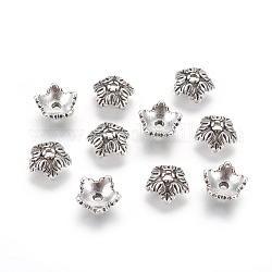 Tibetische Perlen Kappen & Kegel Perlen, cadmiumfrei und bleifrei, 5-Blütenblatt, Blume, Antik Silber Farbe, 10x4 mm, Bohrung: 1 mm