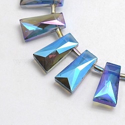 Faceted Electroplate Crystal Glass Trapezoid Beads Strands, Rainbow Color Plated, Medium Slate Blue, 20x10.5x7mm, Hole: 1mm, about 70pcs/strand, 33 inch