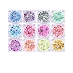 12 Farben glänzendes Nagelkunstdekorationszubehör, mit Glitzerpulver und Pailletten, diy sparkly paillette Tipps Nagel, Mischfarbe, 0.1~0.5x0.1~0.5 mm, ca. 0.7 g / Kasten