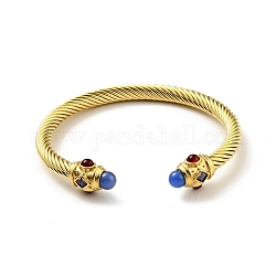 304 bracelet manchette ouvert en forme de corde torsadée en acier inoxydable, bijoux en strass et résine pour femmes, or, bleu royal, diamètre intérieur: 2-3/8 pouce (6 cm)