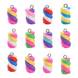 Handmade Polymer Clay Charms, with Platinum Tone Iron Findings, Marshmallow, Mixed Color, 17~19x9~10x9~10mm, Hole: 2mm