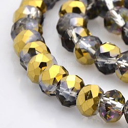 Half Plated Faceted Rondelle Electroplate Glass Beads Strands, Golden Plated, 6x4mm, Hole: 1mm, about 85pcs/strand, 16 inch