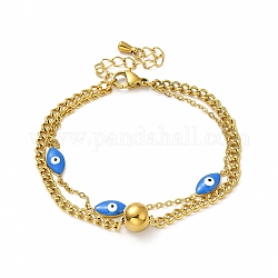 Placage ionique (ip) 304 bracelets multi-rangs en acier inoxydable, bracelets à maillons en émail mauvais œil pour femmes, or, 6-3/8 pouce (16.2 cm)