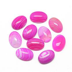 Natürliche gestreifte Achat-Cabochons, gefärbt, Oval, neon rosa , 18x13x5 mm