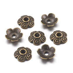 5 -petal Blume Legierung Perlenkappen, Cadmiumfrei und Nickel frei und Bleifrei, Antik Bronze, 10x2.5 mm, Bohrung: 2 mm