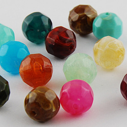 Perles acryliques, style de pierres fines imitation, facette, ronde, couleur mixte, 16mm, Trou: 2mm, environ 215 pcs/500 g