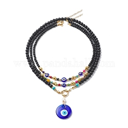 3 pièces 3 style lampwork mauvais œil pendentif colliers ensemble, colliers empilables de pierres de lave naturelles et de perles pour femmes, 15.79~19.88 pouce (40.1~50.5 cm), 1pc / style