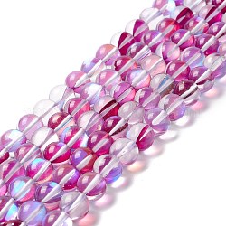 Synthetic Moonstone Beads Strands, Round, Fuchsia, 10mm, Hole: 1mm, about 37~39pcs/strand, 14.76''~14.96''(37.5~38cm)