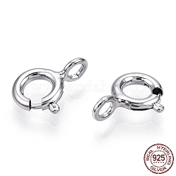 Rhodium Plated 925 Sterling Silver Spring Ring Clasps, with 925 Stamp, Real Platinum Plated, 11x7x1.5mm, Hole: 2mm