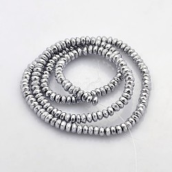 Electroplate Non-magnetic Synthetic Hematite Beads Strands, Faceted Rondelle, Platinum Plated, 4x2mm, Hole: 1mm, about 188pcs/strand, 15.7 inch
