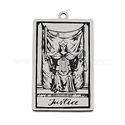 201 Stainless Steel Pendants, Laser Engraved Pattern, Tarot Card Pendants, Justice XI, 40x24x1mm, Hole: 2mm