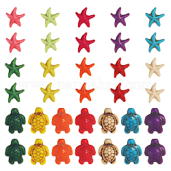 Sunnyclue 1 boîte de 160 perles de tortue en forme d'étoile de mer en vrac, perles synthétiques turquoise océan animal, tortues colorées pour la fabrication de bijoux, kit de perles, bracelets d'amitié, colliers, loisirs créatifs