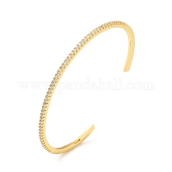 Bracelet manchette ouvert en zircone cubique transparente, bijoux en laiton de placage de rack pour les femmes, sans plomb et sans cadium, véritable 18k plaqué or, diamètre intérieur: 2-1/4x1-7/8 pouce (5.8x4.8 cm)