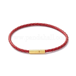 Pulsera de cordón de cuero trenzado para mujer, dorado, rojo, 7-5/8 pulgada (19.3 cm)