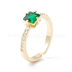 Прямоугольное кольцо-манжета с зеленым кубическим цирконием, классическое латунное открытое кольцо для женщин, без кадмия и без свинца, реальный 18k позолоченный, размер США 6 (16.5 мм)