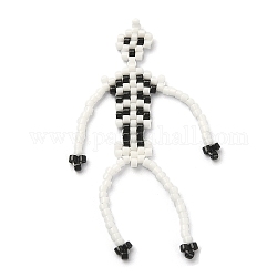 Miyuki Delica Perlenanhänger, mit Nylonfäden, Skelett-Anhänger, weiß, 49x31x2 mm, Bohrung: 0.8 mm