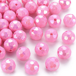 Perles acryliques opaques, facette, teinte, couleur ab , ronde, rose chaud, 12x11.5mm, Trou: 1.8mm, environ 560 pcs/500 g