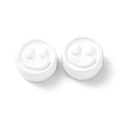 Spruzzare perline in lega verniciati, piatta e rotonda con volto sorridente, bianco, 7.5x4mm, Foro: 2 mm