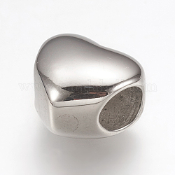 316 Surgical Stainless Steel European Beads, Large Hole Beads, Heart, Stainless Steel Color, 10.5x11.5x8mm, Hole: 5mm