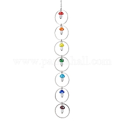 Chakra-Pilz handgefertigte Bunte Malerei-Anhängerdekorationen, mit Messingkabelketten, Mischfarbe, 297 mm, Anhänger: 18x10 mm