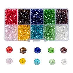 Abalorios de vidrio electroplate, lustre de la perla chapado, facetados, rerondana plana, color mezclado, 4x3mm, agujero: 0.4 mm, 10 colores, 200 piezas / color, 2000 unidades / caja
