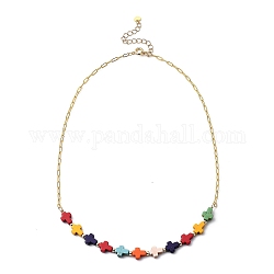 Cross Synthetic Turquoise Beaded Necklaces, with Golden Plated Brass Paperclip Chains and Spring Ring Clasps, Colorful, 18.11 inch(46cm)