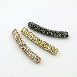Gekrümmte Legierung Rhinestone Rohr Perlen, Klasse A, Mischfarbe, 31x5 mm, Bohrung: 1 mm