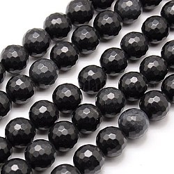 Натуральный черный камень бисер нитей, граненые, круглые, чёрные, 14 мм, отверстие : 1 мм, около 28 шт / нитка, 15.75 дюйм