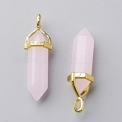 Glass Pointed Pendants, with Alloy Finding, Golden, Bullet, Lavender Blush, 37~40x12.5x10mm, Hole: 3x4.5mm