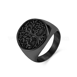 Retro anello con albero della vita in acciaio al titanio, anello di banda larga, elettroforesi nera, diametro interno: 17mm