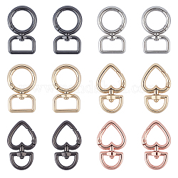 CHGCRAFT 12Pcs 6 Style Alloy Swivel Clasps, Swivel Snap Hook, Heart & Round Ring, Mixed Color, 2pcs/color