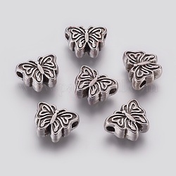Stile tibetano in lega di perline farfalla, piombo & cadimo libero, argento antico, 13x10x5mm, Foro: 2 mm