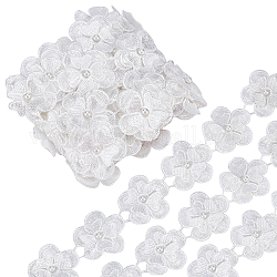 Gorgecraft 4 Yard 3D-Blumen-Spitzenkantenband, Perlenperlen, Randbesatz, bestickte Applikationen, Vintage-Näharbeiten, für Hochzeitskleid, Verzierung, DIY-Kleiderdekoration (weiß)