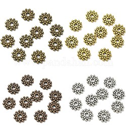 100 Stück 4-Farben-Zahnrad aus tibetischer Silberlegierung, Abstandsperlen, granulierte Perlen, Mischfarbe, 9 mm, Bohrung: 2.5 mm, 25 Stk. je Farbe
