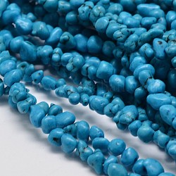 Pépites turquoise Perles synthétiques brins, teinte, 3~5x3~5mm, Trou: 1mm, environ 34 pouce
