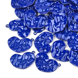 Ciondoli in lega verniciatura a spruzzo, cuore, blu, 19x27x3mm, Foro: 1.6 mm