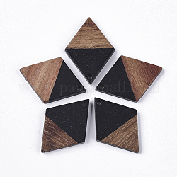 Pendentifs en bois de résine et de noyer, losange, noir, 34.5x24x3mm, Trou: 2mm