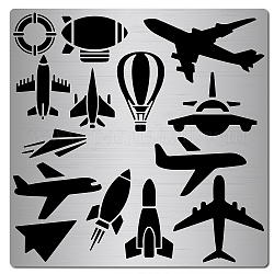 GORGECRAFT 6.3 Inch Metal Air Transport Stencil Cartoon Airplane Template Stainless Steel Floral Painting Reusable Templates Journal Tool for Painting, Wood Burning, Pyrography and Engraving