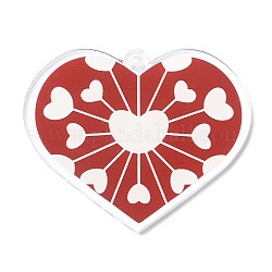 Valentine's Day Transparent Acrylic Pendant, Heart Charm, FireBrick, 40.5x49.5x2mm, Hole: 3mm