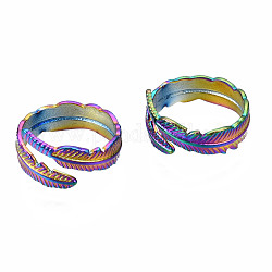 Manschettenringe aus Federn, Regenbogenfarbe 304 offene Ringe aus Edelstahl für Frauen, uns Größe 7 (17.3mm)