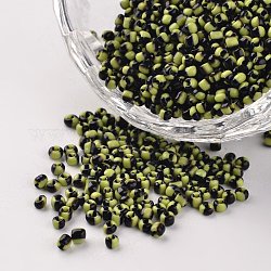 12/0 Perlas de vidrio opacas de colores opacos, abalorios de la semilla redondas, amarillo verdoso, 1.5~2x2mm, agujero: 0.5 mm, aproximamente 22500 unidades / 450 g