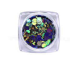 Hexagone brillant accessoires de décoration nail art, avec poudre scintillante et paillettes, paillettes scintillantes diy, violet, poudre: 0.1~0.5x0.1~0.5mm, paillettes: 0.5~3.5x0.5~3.5mm, environ 1,g/boîte