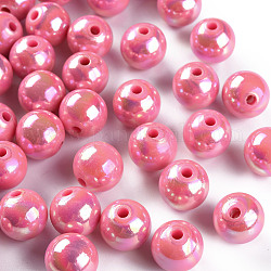 Perles acryliques opaques, de couleur plaquée ab , ronde, rose chaud, 12x11mm, Trou: 2.5mm, environ 566 pcs/500 g