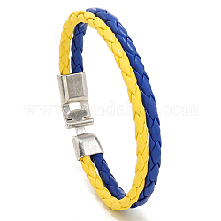Bracelet multi-rangs double couche en similicuir tressé couleur drapeau avec fermoir en alliage, thème national pour les femmes, jaune et bleu, 8-5/8 pouce (22 cm)