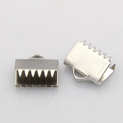 Embouts clip rubans en 304 acier inoxydable, couleur inoxydable, 10x11x5mm, Trou: 2x4mm